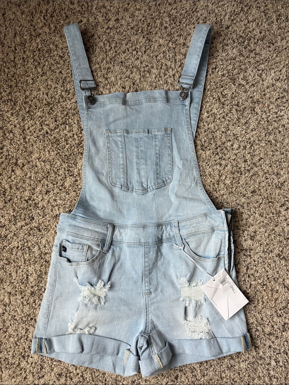 KanCan Light Wash Denim Short Overalls